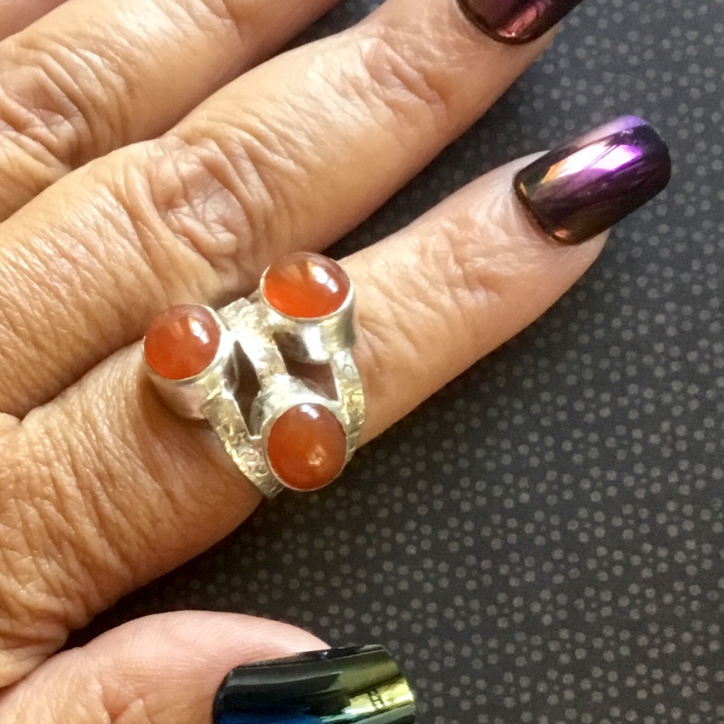 Carnelian Gemstone Cabochon Ring Multiple Gems Unique